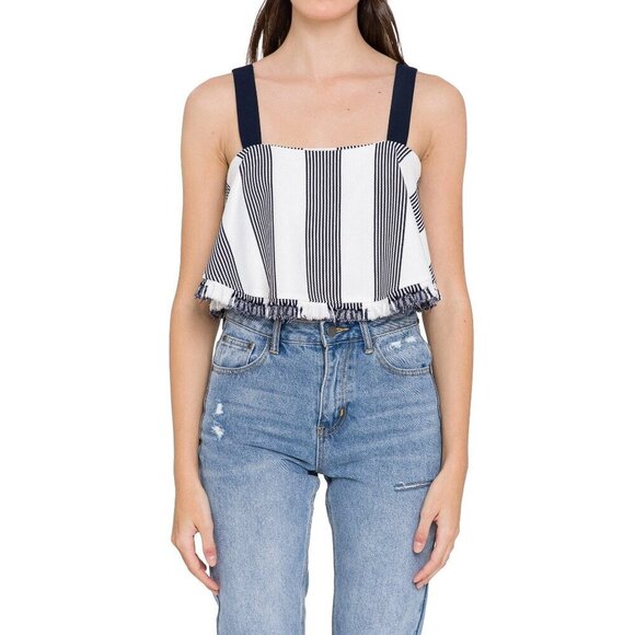 Women's English Factory Stripe Crop Tank and Cropped Pants Size Small - Blue New - Picture 7 of 16